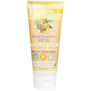 Badger Company, Tinted Zinc Oxide Sunscreen Cream, Broad Spectrum SPF 30, Unscented, 2.9 fl oz (87 ml)
