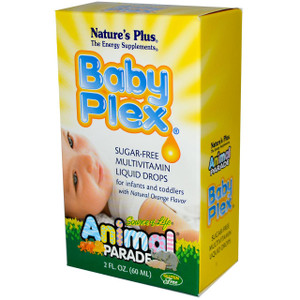 Natures Plus, Source of Life, Animal Parade, Baby Plex, Sugar Free Multivitamin Liquid Drops, Natural Orange Flavor, 2 fl oz (60 ml)