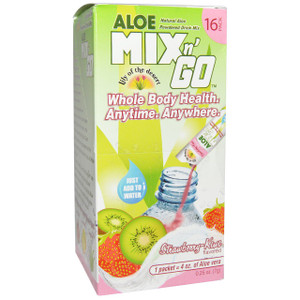 Lily of the Desert, Aloe Mix n Go, Natural Aloe Powdered Drink Mix, Strawberry-Kiwi Flavored, 16 Packs, 0.25 oz (7 g) Each