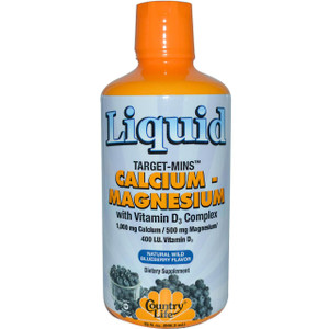 Country Life, Gluten Free, Calcium-Magnesium with Vitamin D3 Complex, Natural Wild Blueberry, 32 fl oz (944 ml)