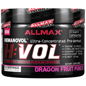 ALLMAX Nutrition, H:VOL, Nitric Oxide Pre-Workout + Vascular Blood Volumizer, Dragon Fruit Punch, 3.35 oz (95 g)