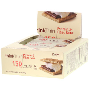 ThinkThin, Protein & Fiber Bars, Smores, 10 Bars, 1.41 oz (40 g) Each