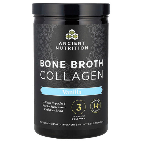<img alt="Ancient Nutrition, Bone Broth Collagen, Vanilla, 18.3 oz (519 g)" title="Ancient Nutrition, Bone Broth Collagen, Vanilla, 18.3 oz (519 g),816401020390"