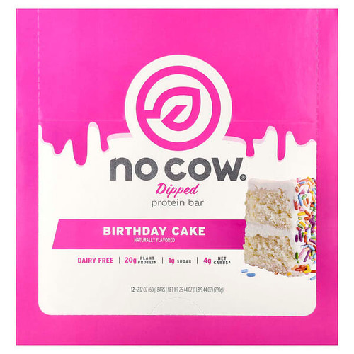 <img alt="No Cow, Dipped Protein Bar, Birthday Cake, 12 Bars, 2.12 oz (60 g) Each" title="No Cow, Dipped Protein Bar, Birthday Cake, 12 Bars, 2.12 oz (60 g) Each,852346005955"