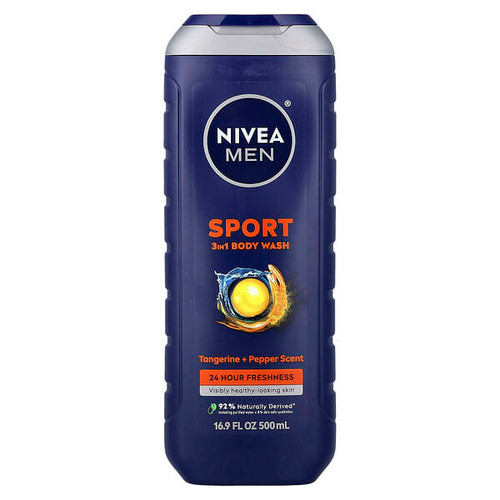 <img alt="Nivea, Men, Sport 3 in 1 Body Wash, Tangerine + Pepper, 16.9 fl oz (500 ml)" title="Nivea, Men, Sport 3 in 1 Body Wash, Tangerine + Pepper, 16.9 fl oz (500 ml),072140021603"