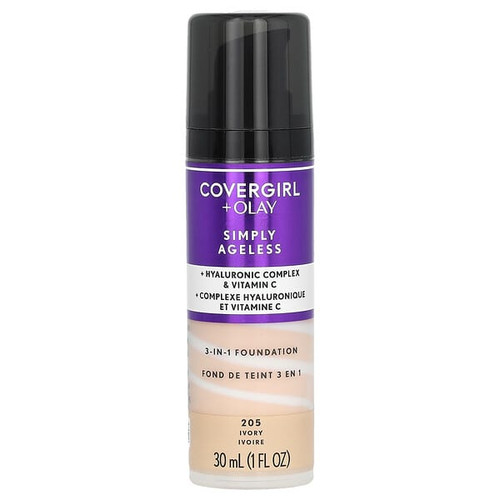 <img alt="Covergirl, Olay Simply Ageless, 3-in-1 Foundation, 205 Ivory, 1 fl oz (30 ml)" title="Covergirl, Olay Simply Ageless, 3-in-1 Foundation, 205 Ivory, 1 fl oz (30 ml),008100100354"