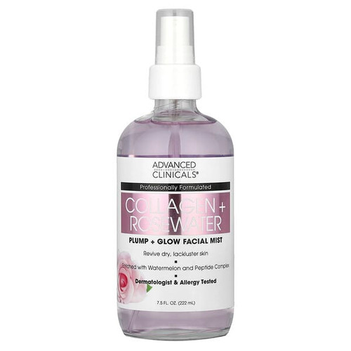 <img alt="Advanced Clinicals, Collagen + Rosewater, Plump + Glow Facial Mist, 7.5 fl oz (222 ml)" title="Advanced Clinicals, Collagen + Rosewater, Plump + Glow Facial Mist, 7.5 fl oz (222 ml),810400031159"