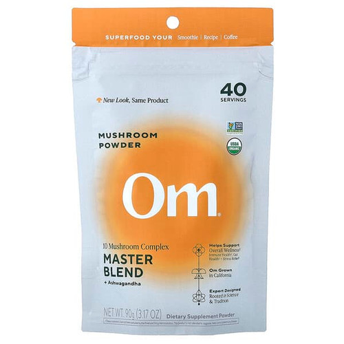 <img alt="Om Mushrooms, Mushroom Powder, Master Blend + Ashwagandha, 3.17 oz (90 g)" title="Om Mushrooms, Mushroom Powder, Master Blend + Ashwagandha, 3.17 oz (90 g),856210008974"