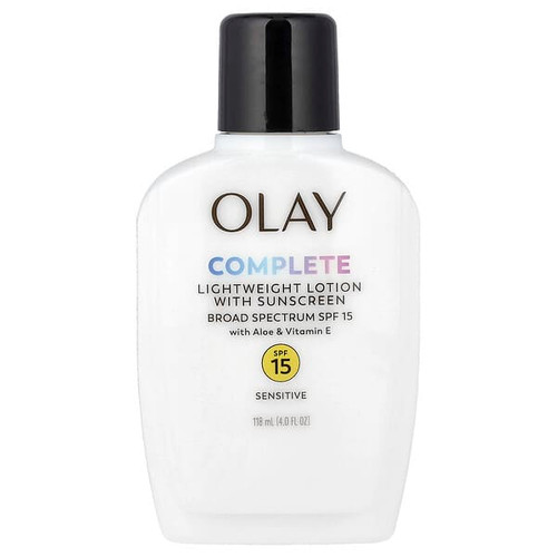 <img alt="Olay, Complete, Lightweight Lotion with Sunscreen, SPF 15, Sensitive, Fragrance Free, 4 fl oz (118 ml)" title="Olay, Complete, Lightweight Lotion with Sunscreen, SPF 15, Sensitive, Fragrance Free, 4 fl oz (118 ml),075609000959"