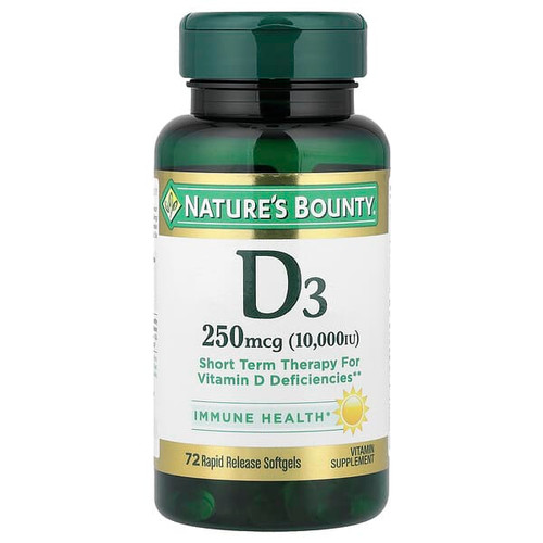 <img alt="Natures Bounty, Vitamin D3, 250 mcg (10,000 IU), 72 Rapid Release Softgels" title="Natures Bounty, Vitamin D3, 250 mcg (10,000 IU), 72 Rapid Release Softgels,074312358739"