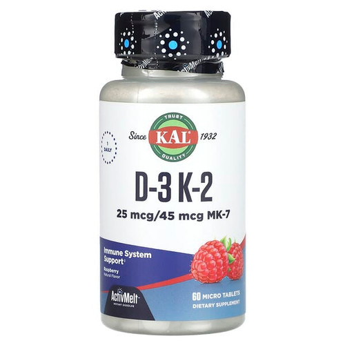 <img alt="KAL, D-3, K-2 , Raspberry, 60 Micro Tablets" title="KAL, D-3, K-2 , Raspberry, 60 Micro Tablets,021245319375"