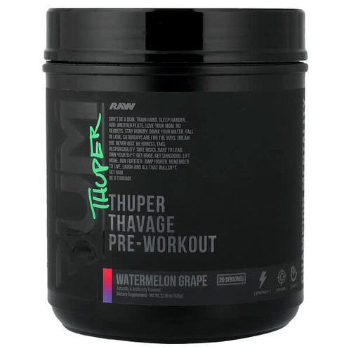 <img alt="Raw Nutrition, Bum, Thuper Thavage Pre-Workout, Watermelon Grape, 22.08 oz (626 g)" title="Raw Nutrition, Bum, Thuper Thavage Pre-Workout, Watermelon Grape, 22.08 oz (626 g),850073043561"