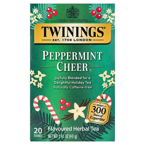 <img alt="Twinings, Flavored Herbal Tea, Peppermint Cheer, Caffeine Free, 20 Tea Bags, 1.41 oz (40 g)" title="Twinings, Flavored Herbal Tea, Peppermint Cheer, Caffeine Free, 20 Tea Bags, 1.41 oz (40 g),070177178024"