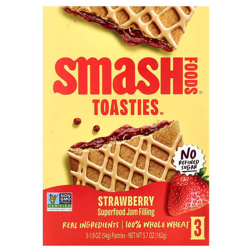 <img alt="Smash Foods, Toasties, Strawberry, 3 Pastries, 1.9 oz (54 g) Each" title="Smash Foods, Toasties, Strawberry, 3 Pastries, 1.9 oz (54 g) Each,850055550308"