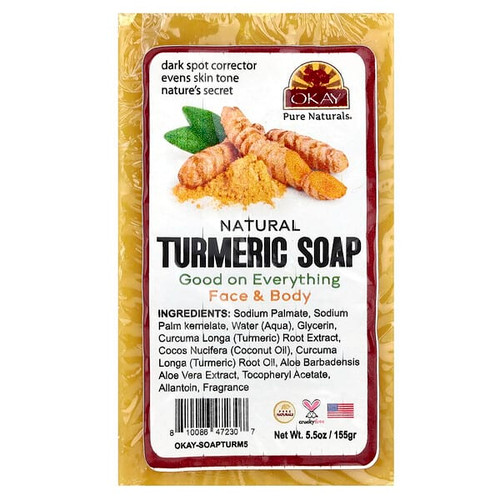 <img alt="Okay Pure Naturals, Natural Turmeric Bar Soap, Face & Body, 5.5 oz (155 g)" title="Okay Pure Naturals, Natural Turmeric Bar Soap, Face & Body, 5.5 oz (155 g),810086472307"