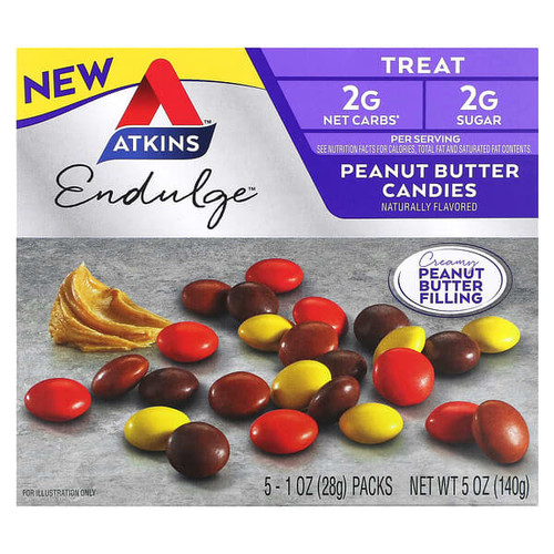 <img alt="Atkins, Endulge, Peanut Butter Candies, 5 Bars, 1 oz (28 g) Each" title="Atkins, Endulge, Peanut Butter Candies, 5 Bars, 1 oz (28 g) Each,637480003131"