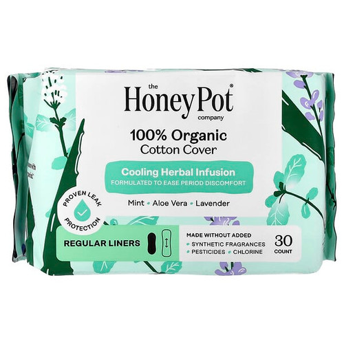 <img alt="The Honey Pot Company, 100% Organic Cotton Cover, Cooling Herbal Infusion, Regular Liners, 30 Count" title="The Honey Pot Company, 100% Organic Cotton Cover, Cooling Herbal Infusion, Regular Liners, 30 Count,851669008735"