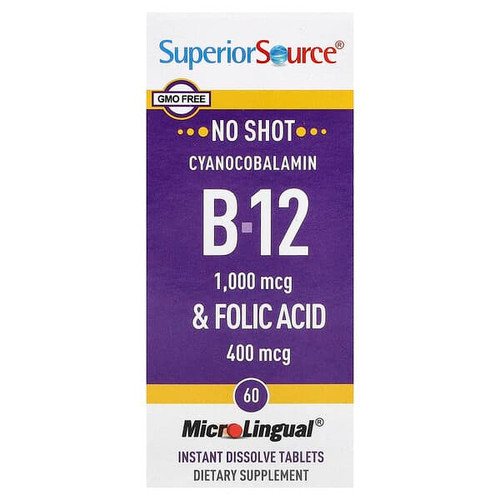 <img alt="Superior Source, Cyanocobalamin B-12  & Folic Acid, 60 MicroLingual Instant Dissolve Tablets" title="Superior Source, Cyanocobalamin B-12  & Folic Acid, 60 MicroLingual Instant Dissolve Tablets,076635900411"