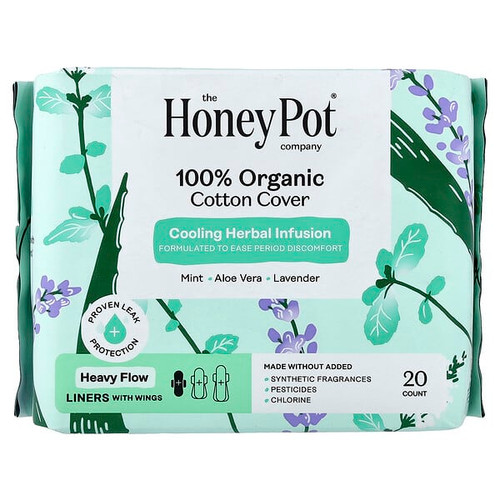 <img alt="The Honey Pot Company, 100% Organic Cotton Cover, Liners with Wings, Heavy, 20 Count" title="The Honey Pot Company, 100% Organic Cotton Cover, Liners with Wings, Heavy, 20 Count,851669008636"