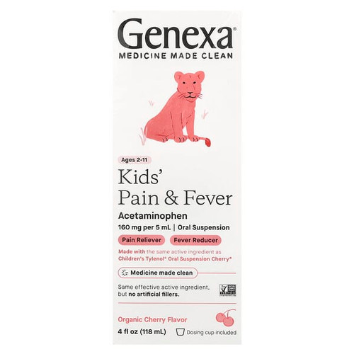 <img alt="Genexa, Kids Pain & Fever, Ages 2-11, Organic Cherry, 4 fl oz (118 ml)" title="Genexa, Kids Pain & Fever, Ages 2-11, Organic Cherry, 4 fl oz (118 ml),850015736490"