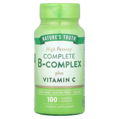 <img alt="Natures Truth, Complete B-Complex Plus Vitamin C, High Potency, 100 Coated Caplets" title="Natures Truth, Complete B-Complex Plus Vitamin C, High Potency, 100 Coated Caplets,840093101754"