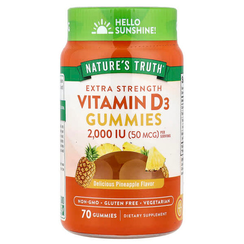 <img alt="Natures Truth, Vitamin D3, Delicious Pineapple, 70 Gummies ( 25 mcg (1,000 IU) per Gummy)" title="Natures Truth, Vitamin D3, Delicious Pineapple, 70 Gummies ( 25 mcg (1,000 IU) per Gummy),840093115263"