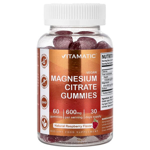 <img alt="Vitamatic, Magnesium Citrate Gummies, Natural Raspberry, 60 Gummies" title="Vitamatic, Magnesium Citrate Gummies, Natural Raspberry, 60 Gummies,810078470694"