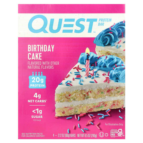 <img alt="Quest Nutrition, Protein Bar, Birthday Cake, 4 Bars, 2.12 oz (60 g) Each" title="Quest Nutrition, Protein Bar, Birthday Cake, 4 Bars, 2.12 oz (60 g) Each,888849006687"