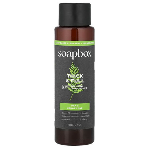 <img alt="Soapbox, Thick & Full, 2-In-1 Shampoo + Conditioner, Oak & Cedar Leaf, 16 fl oz (473 ml)" title="Soapbox, Thick & Full, 2-In-1 Shampoo + Conditioner, Oak & Cedar Leaf, 16 fl oz (473 ml),850034069845"