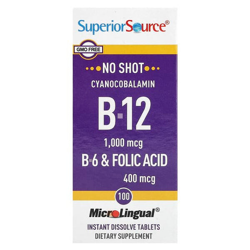 <img alt="Superior Source, Cyanocobalamin B-12, B-6 & Folic Acid, 100 MicroLingual Instant Dissolve Tablets" title="Superior Source, Cyanocobalamin B-12, B-6 & Folic Acid, 100 MicroLingual Instant Dissolve Tablets,076635901319"