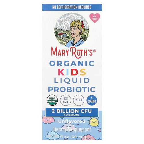 <img alt="MaryRuths, Organic Kids Liquid Probiotic, 4 + Years, Unflavored, 2 Billion CFU, 1 fl oz (30 ml)" title="MaryRuths, Organic Kids Liquid Probiotic, 4 + Years, Unflavored, 2 Billion CFU, 1 fl oz (30 ml),810104620932"