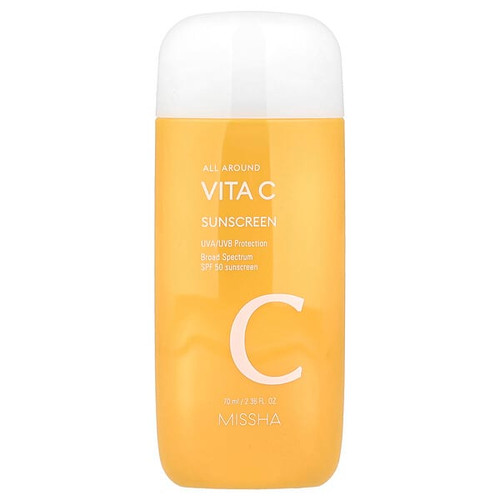 <img alt="Missha, All Around Vita C Sunscreen, SPF 50, 2.36 fl oz (70 ml)" title="Missha, All Around Vita C Sunscreen, SPF 50, 2.36 fl oz (70 ml),8809747946761"