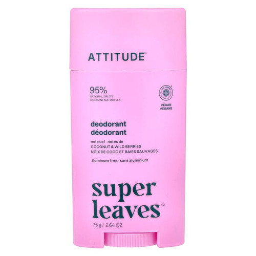 <img alt="ATTITUDE, Super Leaves, Deodorant Stick, Coconut & Wild Berries, 2.64 oz (75 g)" title="ATTITUDE, Super Leaves, Deodorant Stick, Coconut & Wild Berries, 2.64 oz (75 g),626232119787"