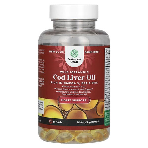 <img alt="Natures Craft, Wild Icelandic Cod Liver Oil with Vitamins A & D3, 100 Softgels" title="Natures Craft, Wild Icelandic Cod Liver Oil with Vitamins A & D3, 100 Softgels,850034386126"