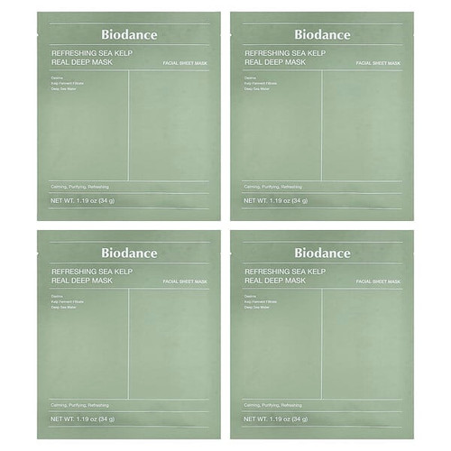 <img alt="Biodance, Refreshing Sea Kelp Real Deep Beauty Mask, 4 Sheets, 1.19 oz (34 g) Each" title="Biodance, Refreshing Sea Kelp Real Deep Beauty Mask, 4 Sheets, 1.19 oz (34 g) Each,8809937361480"