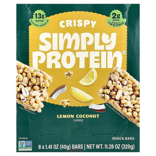 <img alt="Simply Protein, Crispy Snack Bars, Lemon Coconut, 8 Bars, 1.41 oz (40 g) Each" title="Simply Protein, Crispy Snack Bars, Lemon Coconut, 8 Bars, 1.41 oz (40 g) Each,686207509111"