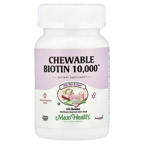 <img alt="Maxi Health, Chewable Biotin 10,000, Natural Strawberry, 10,000 mcg, 100 Chewies" title="Maxi Health, Chewable Biotin 10,000, Natural Strawberry, 10,000 mcg, 100 Chewies,753406442102"