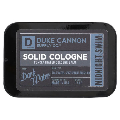<img alt="Duke Cannon Supply Co., Solid Cologne, Midnight Swim, Dark Water, 1.5 oz" title="Duke Cannon Supply Co., Solid Cologne, Midnight Swim, Dark Water, 1.5 oz,850008675706"