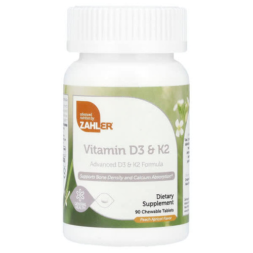 <img alt="Zahler, Vitamin D3 & K2, Peach Apricot, 90 Chewable Tablets" title="Zahler, Vitamin D3 & K2, Peach Apricot, 90 Chewable Tablets,848998082291"
