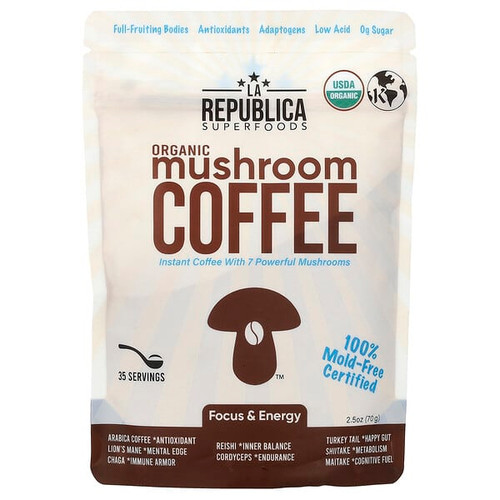 <img alt="La Republica, Organic Mushroom Coffee, Instant Coffee With 7 Mushrooms, 2.5 oz (70 g)" title="La Republica, Organic Mushroom Coffee, Instant Coffee With 7 Mushrooms, 2.5 oz (70 g),860002766010"