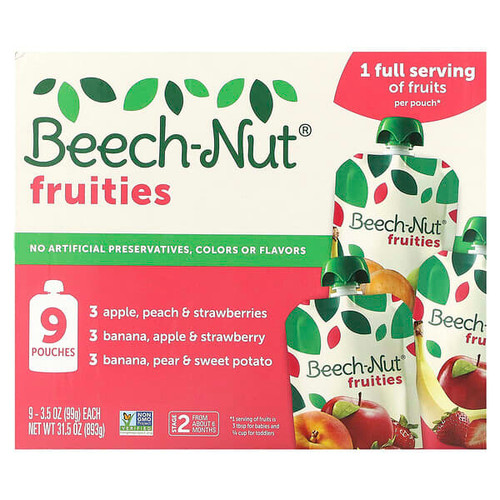 <img alt="Beech-Nut, Fruities, 6+ Months, Variety Pack, 9 Pouches, 3.5 oz (99 g) Each" title="Beech-Nut, Fruities, 6+ Months, Variety Pack, 9 Pouches, 3.5 oz (99 g) Each,052200200186"