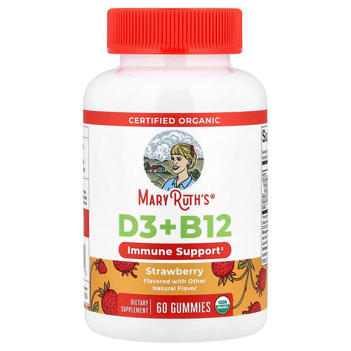 MaryRuths, Organic D3 + B12 Gummies, Strawberry, 60 Gummies