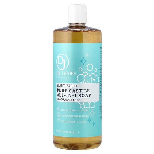 <img alt="Dr. Jacobs Naturals, Plant-Based Pure Castile All-In-1 Soap, Fragrance Free, 32 oz (946 ml)" title="Dr. Jacobs Naturals, Plant-Based Pure Castile All-In-1 Soap, Fragrance Free, 32 oz (946 ml),850028613641"