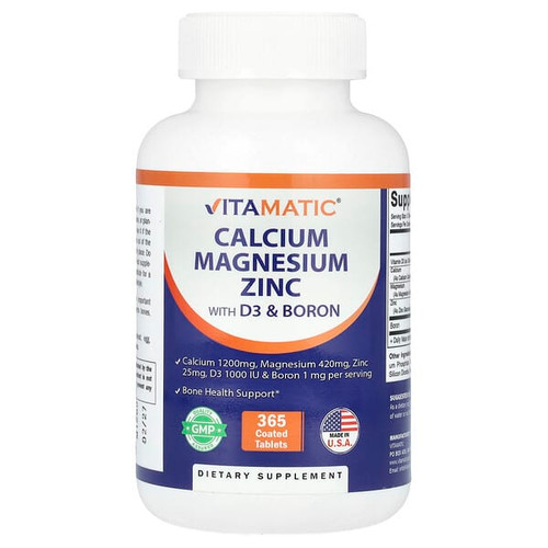 <img alt="Vitamatic, Calcium, Magnesium, Zinc With D3 & Boron, 365 Coated Tablets" title="Vitamatic, Calcium, Magnesium, Zinc With D3 & Boron, 365 Coated Tablets,810078474326"