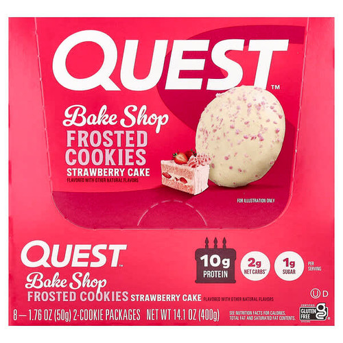<img alt="Quest Nutrition, Bake Shop Frosted Cookies, Strawberry Cake, 8 Packages, 1.76 oz (50 g) Each" title="Quest Nutrition, Bake Shop Frosted Cookies, Strawberry Cake, 8 Packages, 1.76 oz (50 g) Each,888849014545"