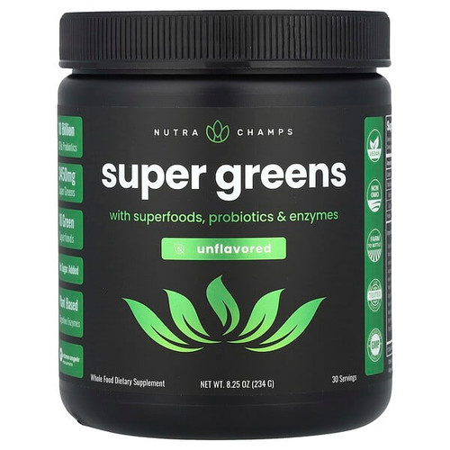 <img alt="NutraChamps, Super Greens With Superfoods, Probiotics & Enzymes, Unflavored, 8.25 oz (234 g)" title="NutraChamps, Super Greens With Superfoods, Probiotics & Enzymes, Unflavored, 8.25 oz (234 g),621983501058"