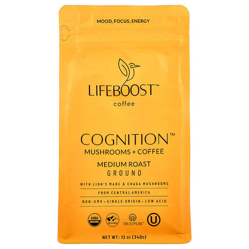 <img alt="Lifeboost, Cognition, Mushrooms + Coffee, Ground, Medium Roast, 12 oz (340 g)" title="Lifeboost, Cognition, Mushrooms + Coffee, Ground, Medium Roast, 12 oz (340 g),850050015239"