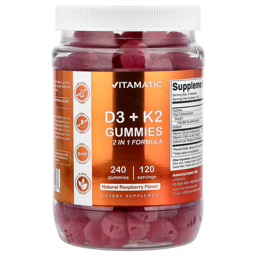 <img alt="Vitamatic, D3 + K2 Gummies, Natural Raspberry, 240 Gummies" title="Vitamatic, D3 + K2 Gummies, Natural Raspberry, 240 Gummies,810078475583"
