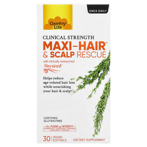 <img alt="Country Life, Maxi-Hair & Scalp Rescue, Clinical Strength, 30 Vegan Softgels" title="Country Life, Maxi-Hair & Scalp Rescue, Clinical Strength, 30 Vegan Softgels,015794050926"