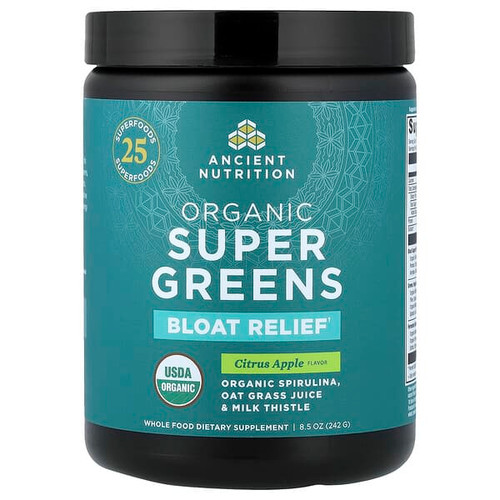 <img alt="Ancient Nutrition, Organic Super Greens, Bloat Relief, Citrus Apple, 8.5 oz (242 g)" title="Ancient Nutrition, Organic Super Greens, Bloat Relief, Citrus Apple, 8.5 oz (242 g),816401028846"